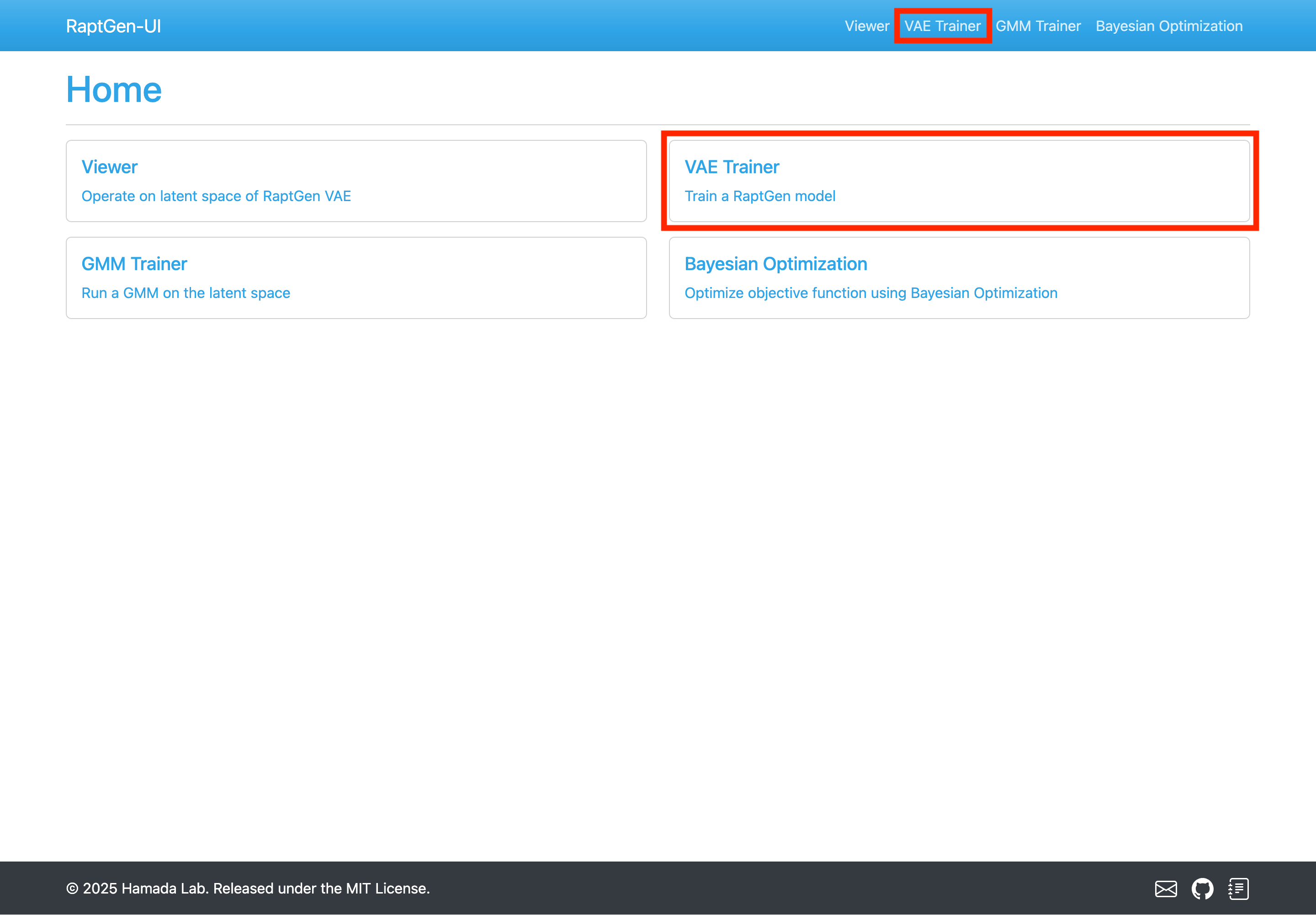 Accessing the VAE Trainer page
